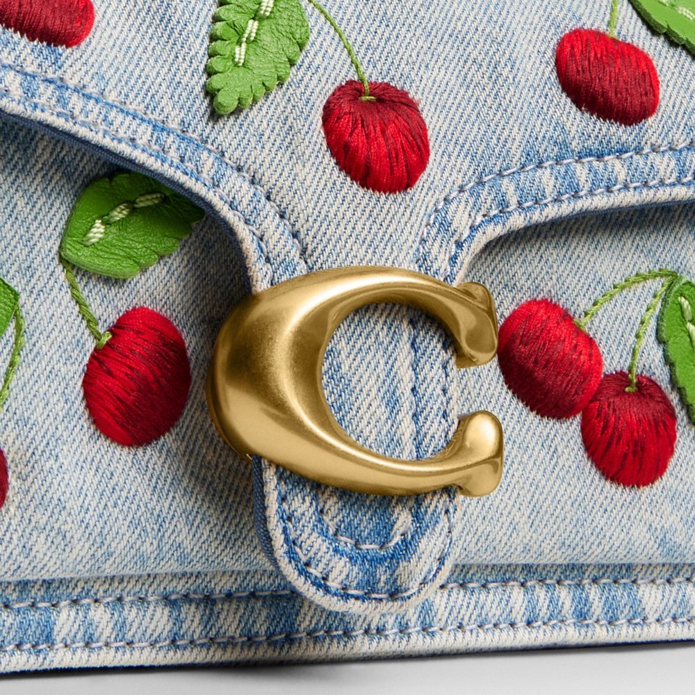 Coach Tabby Shoulder Bag 20 With Cherry Embroidery Brass Denim