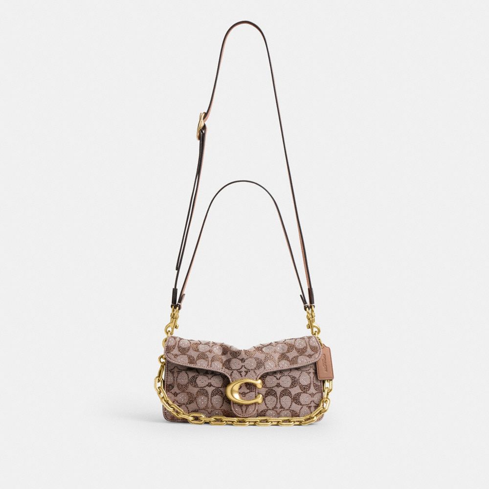 Coach Tabby Shoulder Bag 26 In Crystal Signature Jacquard Brass/Mushroom