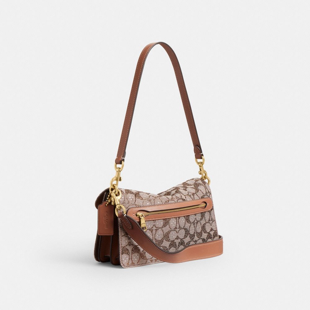 Coach Tabby Shoulder Bag 26 In Crystal Signature Jacquard Brass/Mushroom