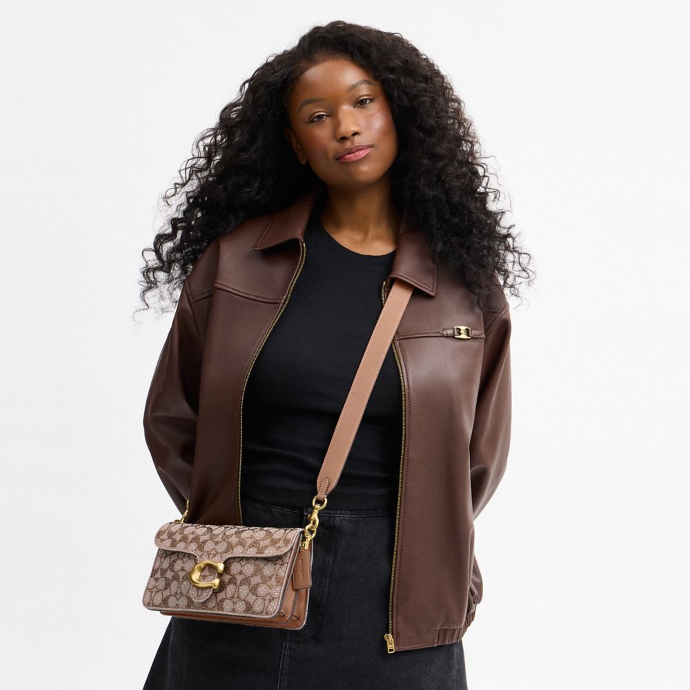 Coach Tabby Shoulder Bag 26 In Crystal Signature Jacquard Brass/Mushroom