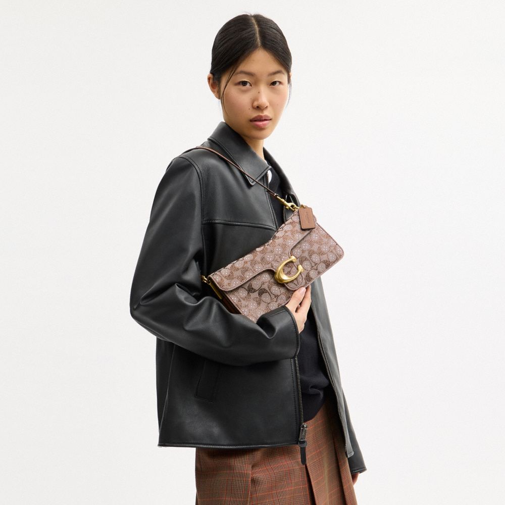 Coach Tabby Shoulder Bag 26 In Crystal Signature Jacquard Brass/Mushroom