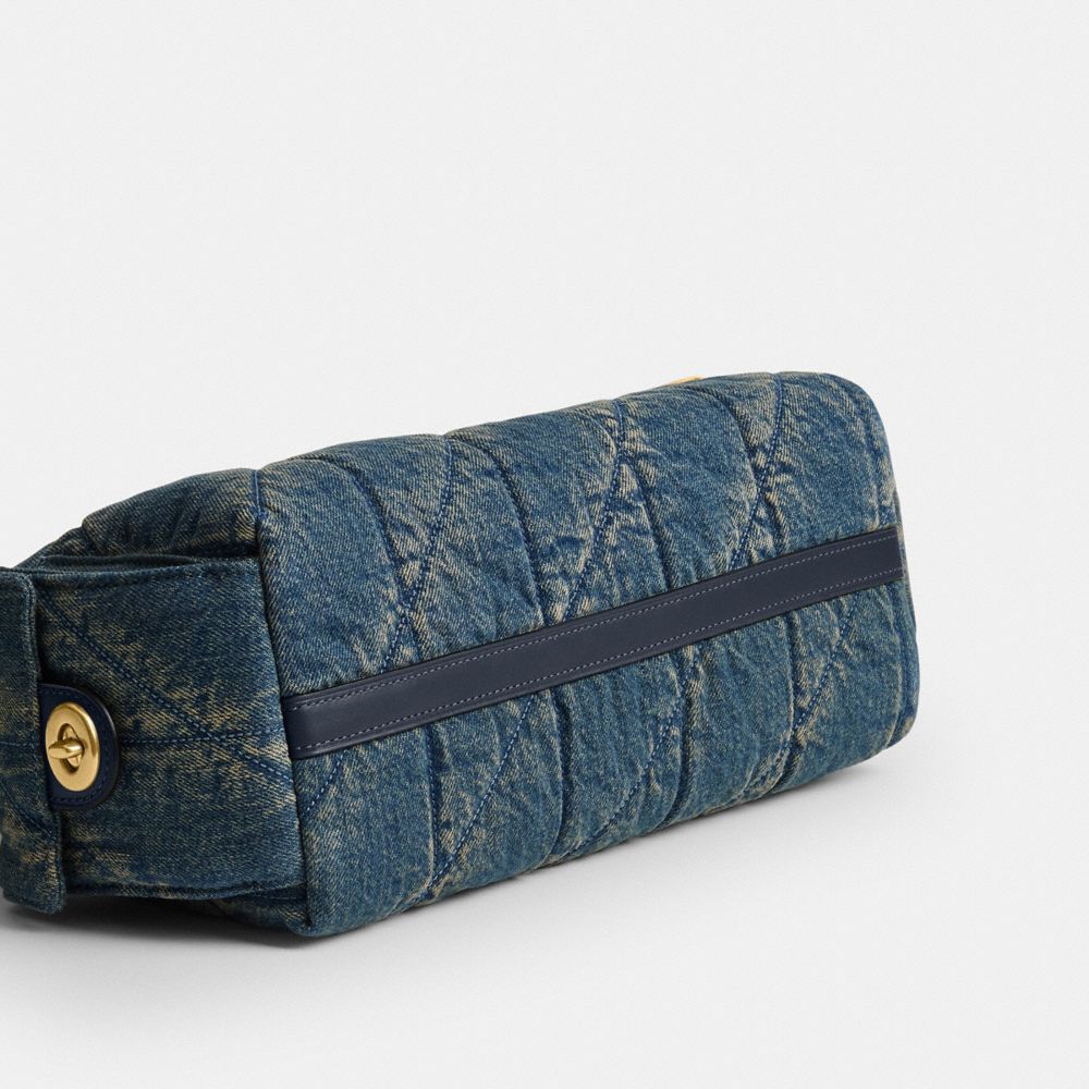 Coach Pocket Juliet Bag 30 In Regenerative Cotton Denim With Quilting Brass Dark Indigo