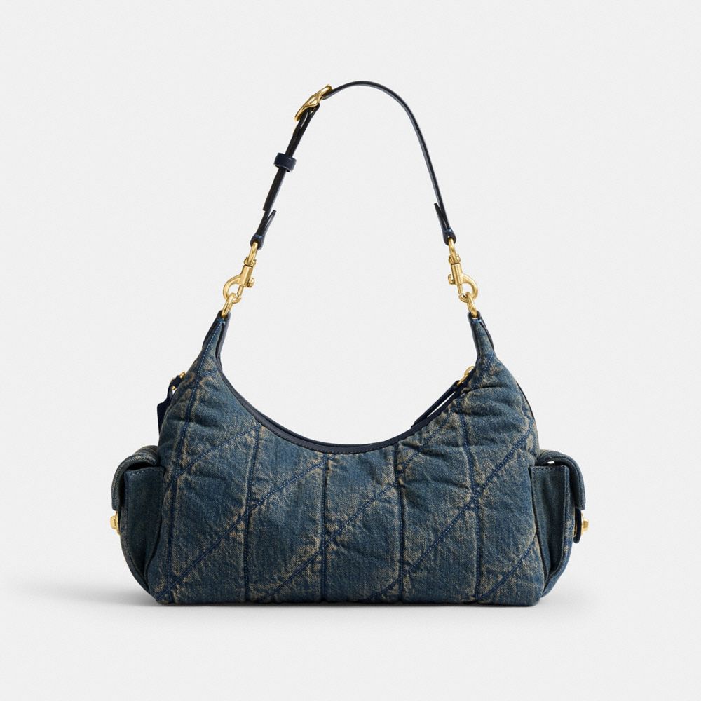 Coach Pocket Juliet Bag 30 In Regenerative Cotton Denim With Quilting Brass Dark Indigo