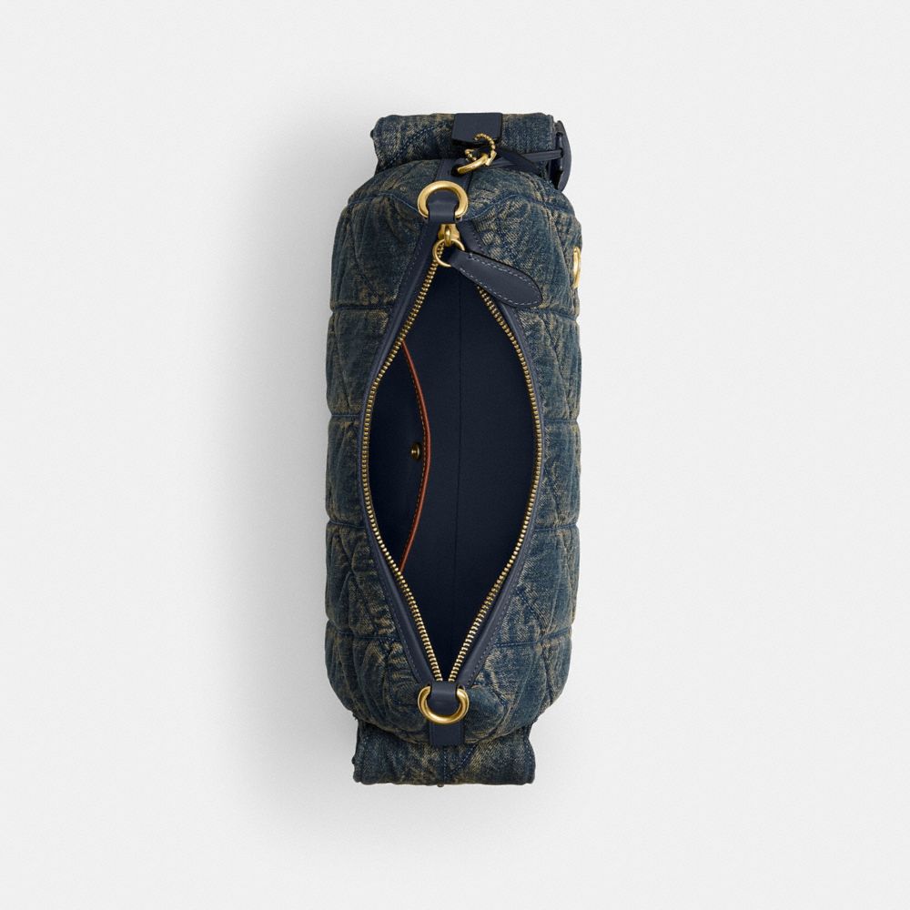 Coach Pocket Juliet Bag 30 In Regenerative Cotton Denim With Quilting Brass Dark Indigo