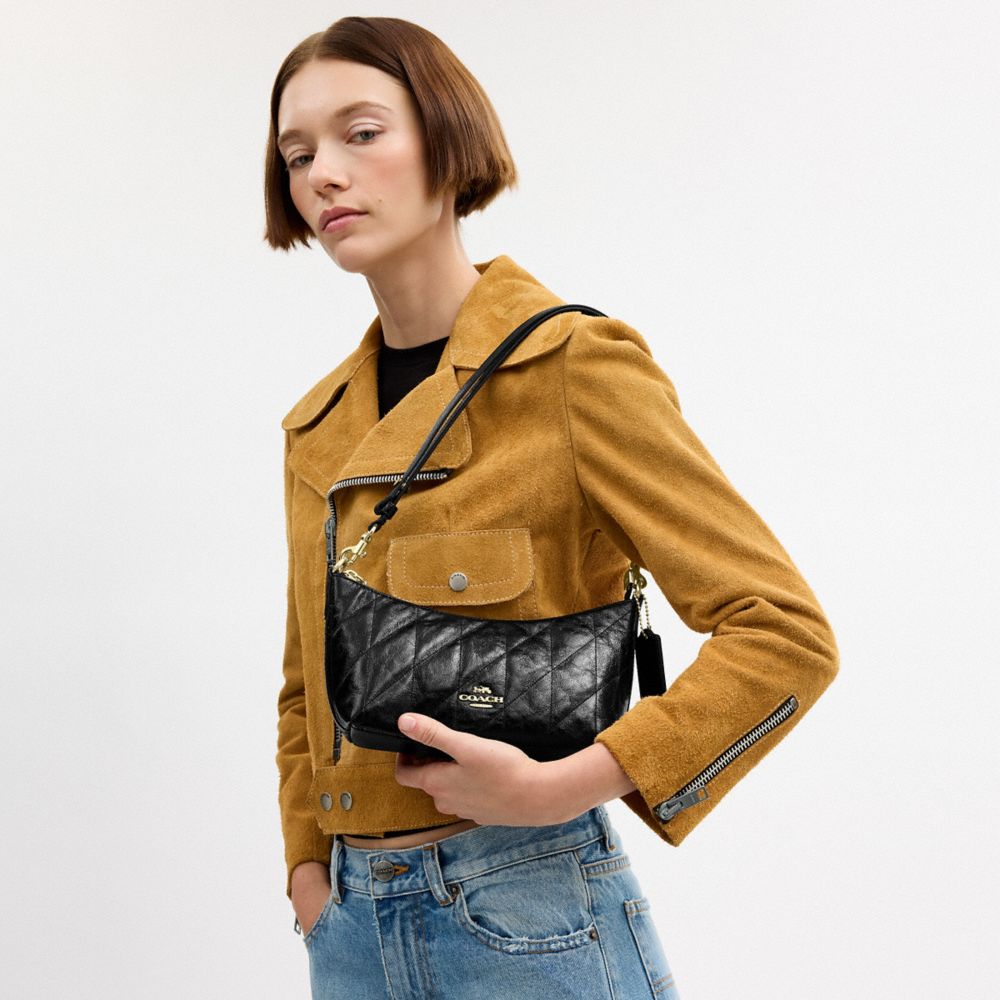 Coach Caitlin Shoulder Bag With Quilting Gold Black