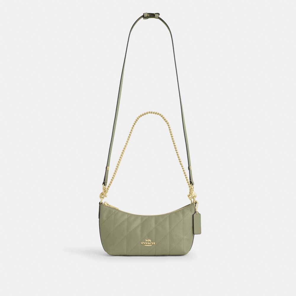 Coach Caitlin Shoulder Bag With Quilting Gold Pistachio
