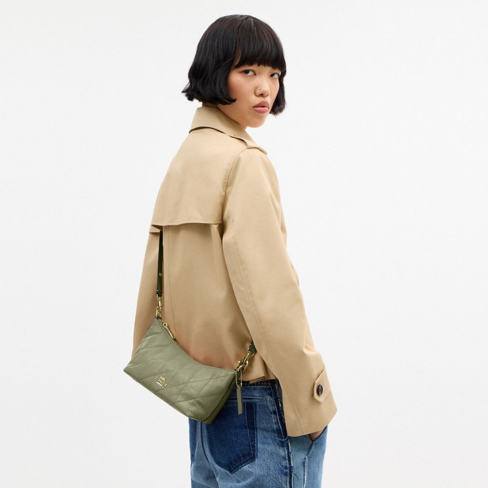 Coach Caitlin Shoulder Bag With Quilting Gold Pistachio