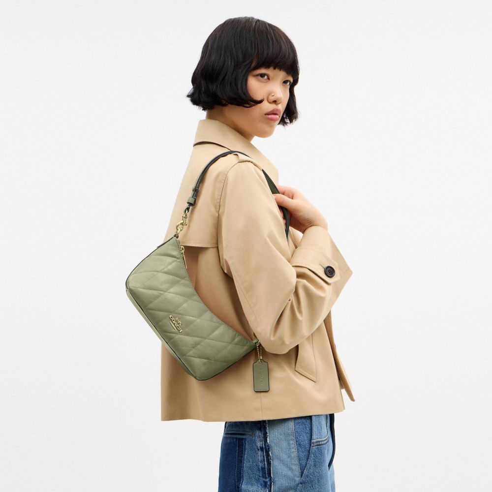 Coach Caitlin Shoulder Bag With Quilting Gold Pistachio