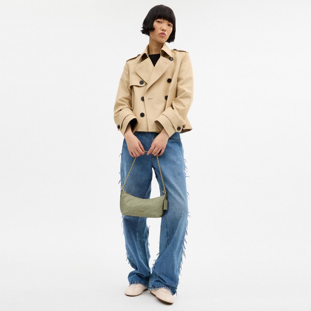 Coach Caitlin Shoulder Bag With Quilting Gold Pistachio