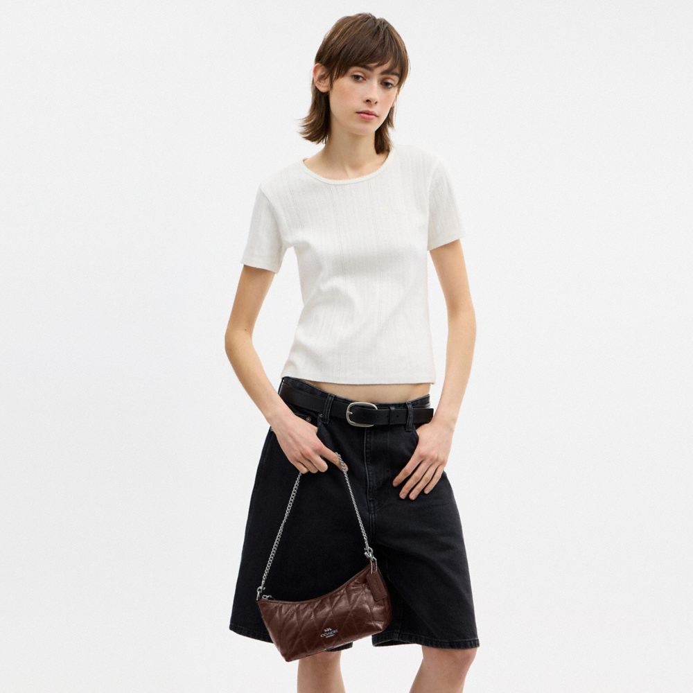 Coach Caitlin Shoulder Bag With Quilting Silver Maple