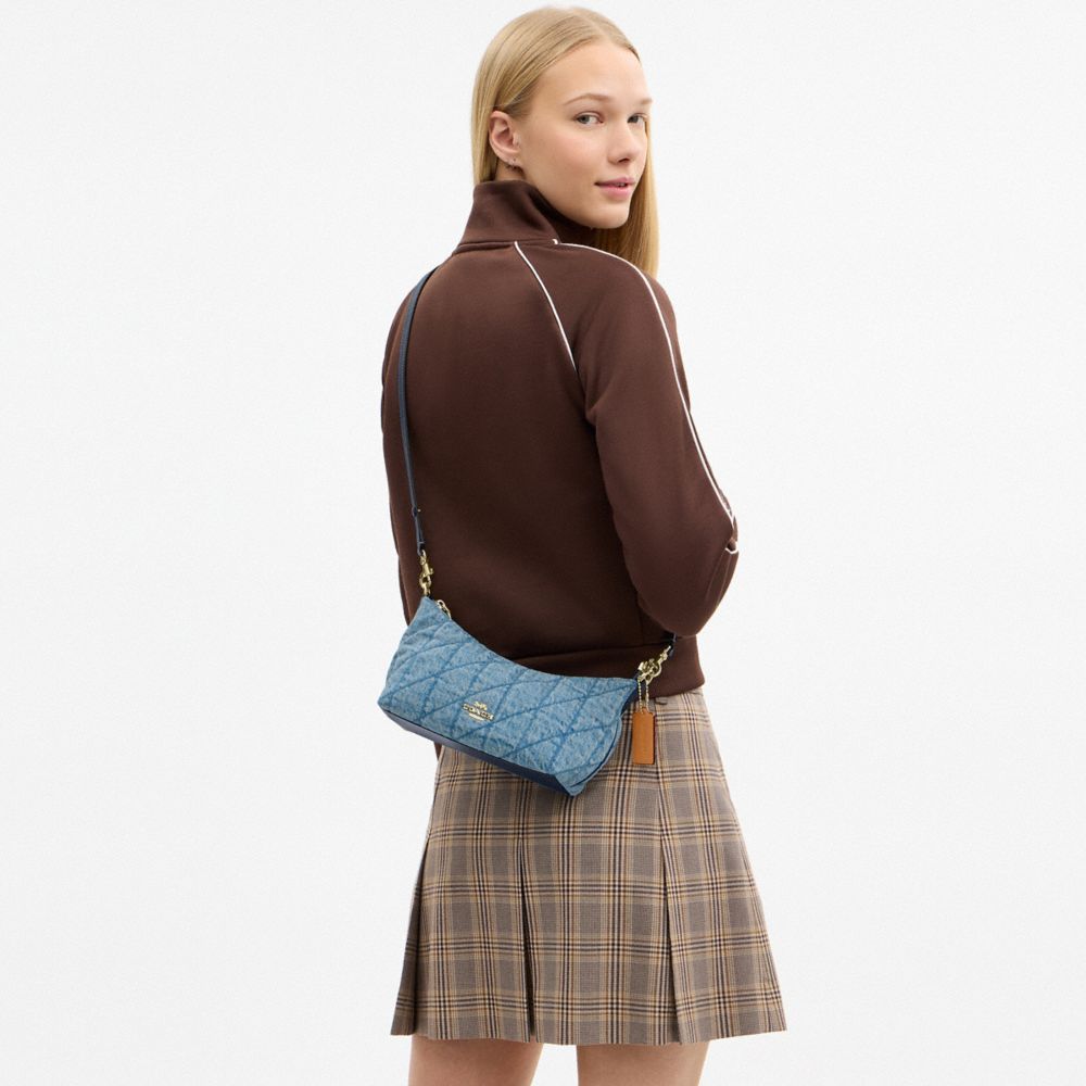 Coach Caitlin Shoulder Bag With Quilting Gold Indigo
