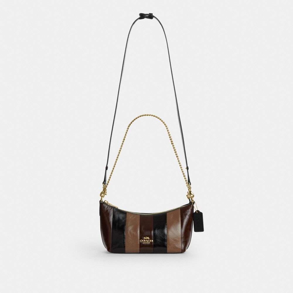 Coach Caitlin Shoulder Bag With Striped Patchwork Gold Black Multi