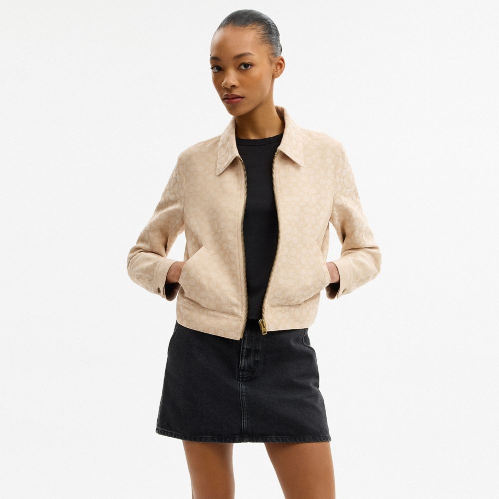 Coach Signature Zip Front Jacket Light Khaki