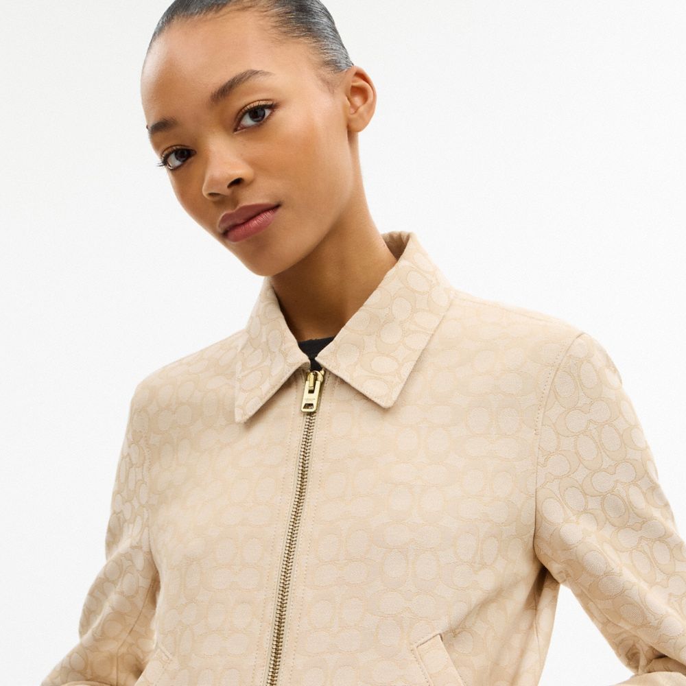 Coach Signature Zip Front Jacket Light Khaki
