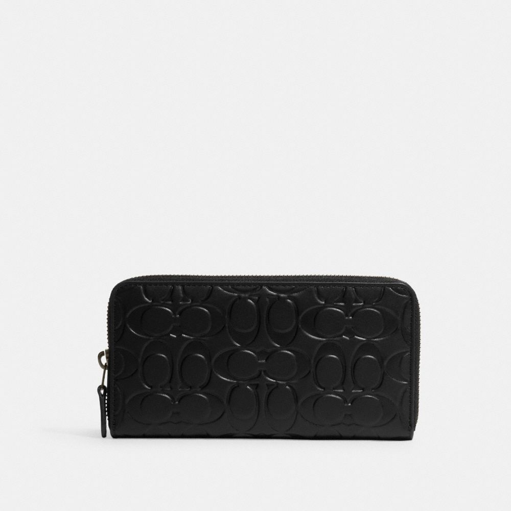 Coach Accordion Wallet In Signature Leather Gunmetal Black