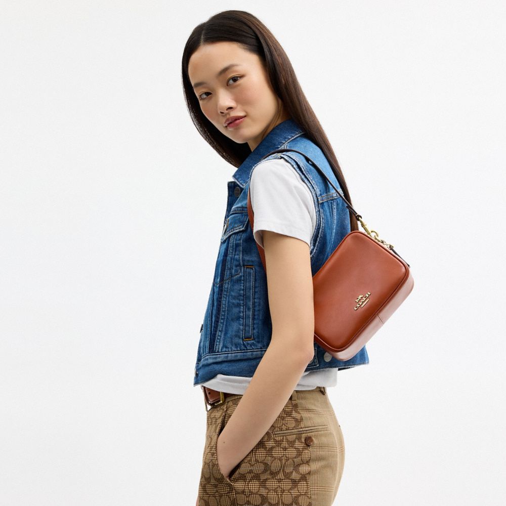 Coach Mini Carey Crossbody Bag Gold Cinnamon