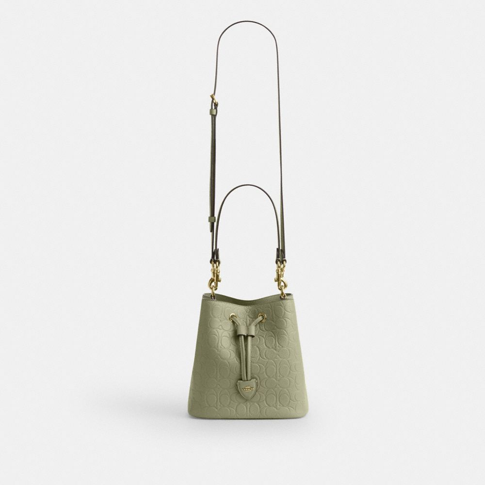 Coach Rowan Bucket Bag In Signature Leather Gold Pistachio