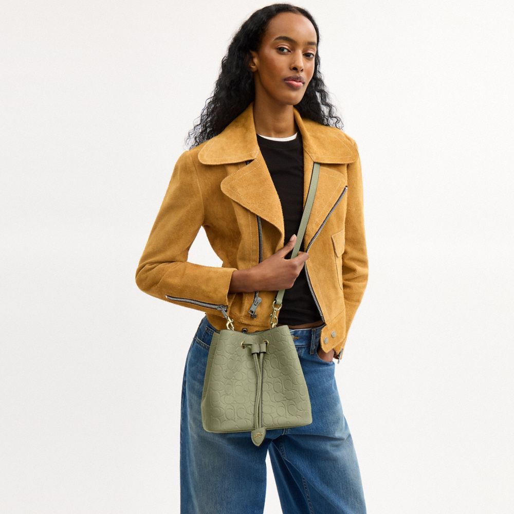 Coach Rowan Bucket Bag In Signature Leather Gold Pistachio