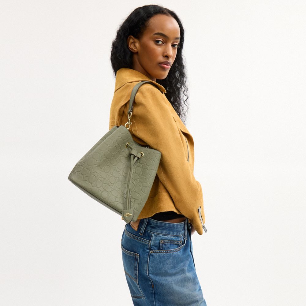 Coach Rowan Bucket Bag In Signature Leather Gold Pistachio