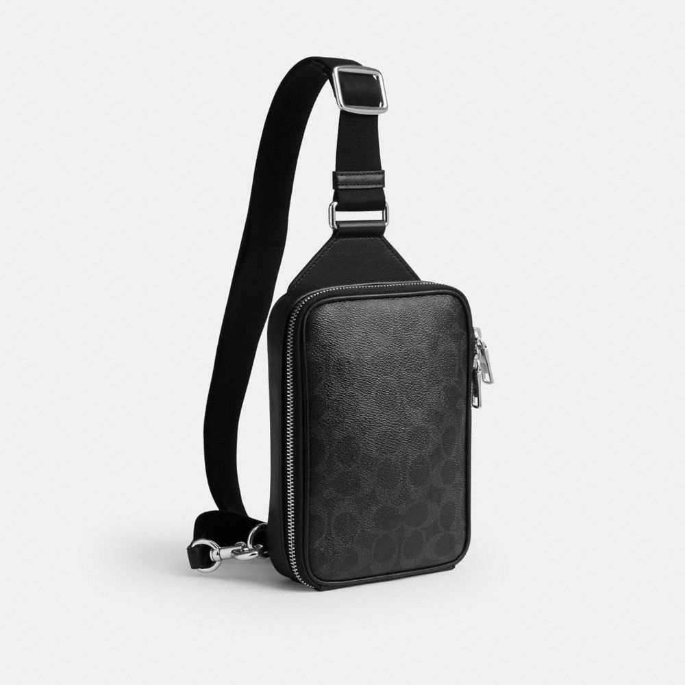 Coach Ray Pack In Signature Canvas Silver Black Signature