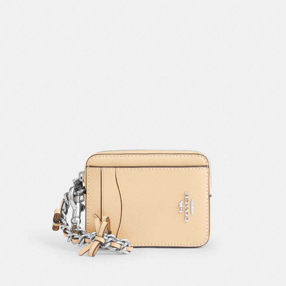 Coach Zip Card Case With Bows Silver/Light Sand