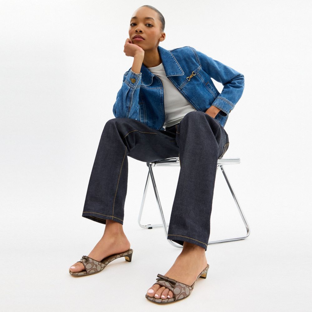 Women's Coach Bow Kitten Heel Sandal In Signature Jacquard Oak Maple