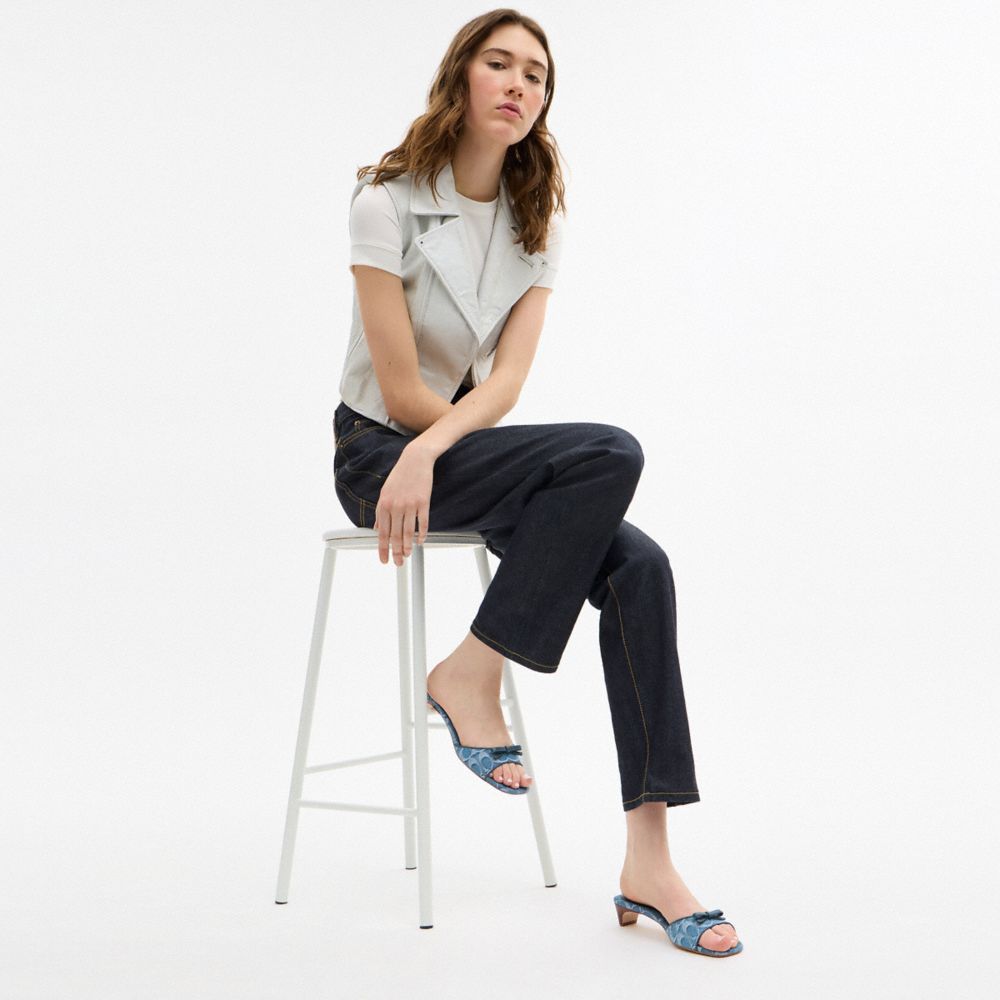 Women's Coach Bow Kitten Heel Sandal In Signature Denim Indigo