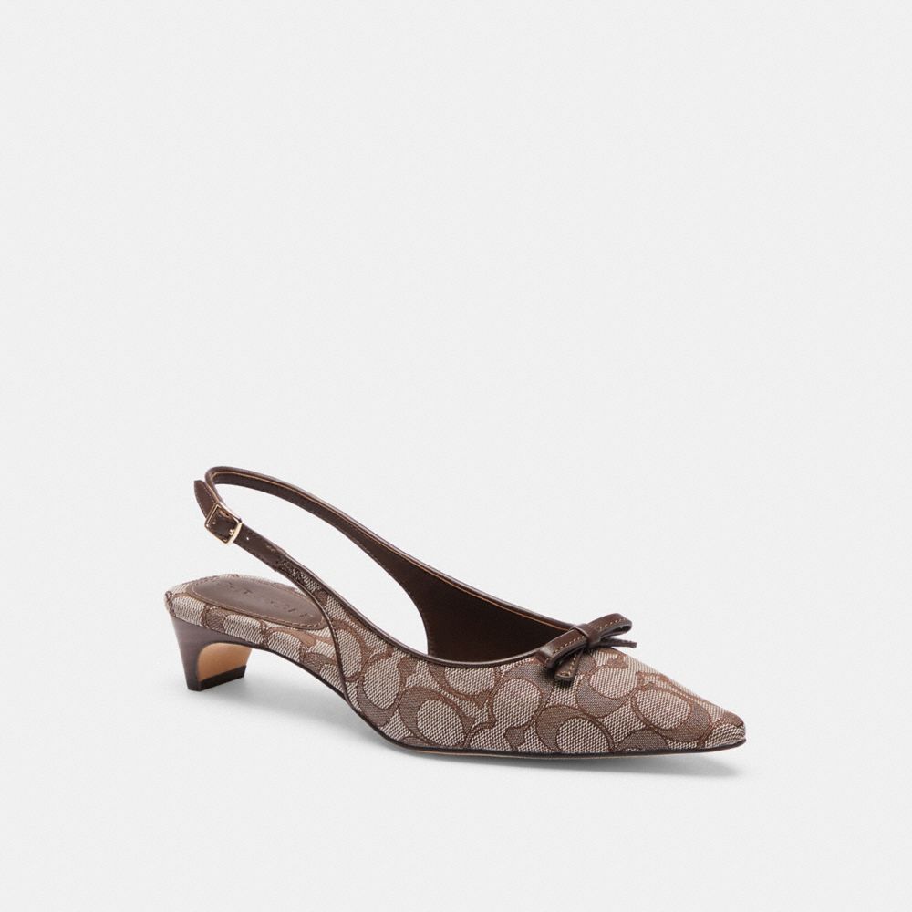 Women's Coach Bow Slingback Heel In Signature Jacquard Oak Maple