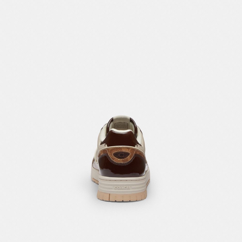 Men's Coach Soho Sneaker With Patent Signature Brown Maple
