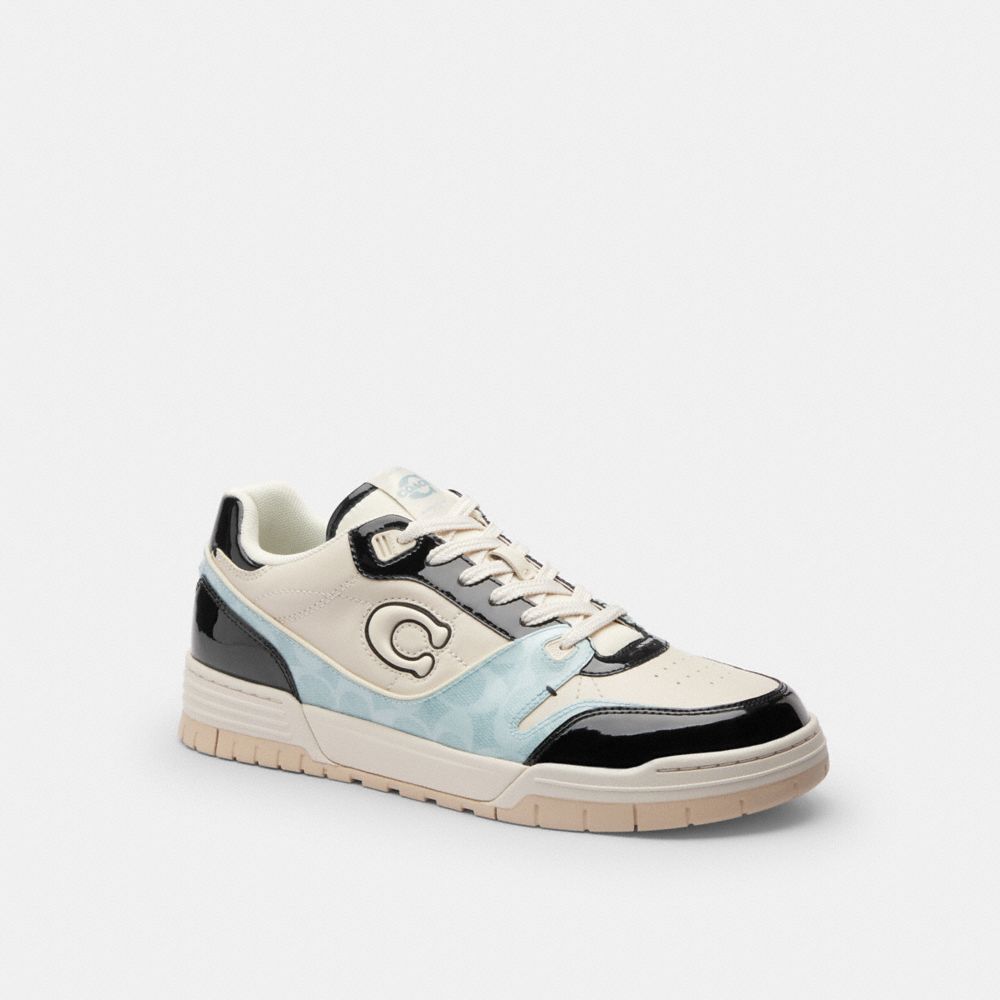 Men's Coach Soho Sneaker With Patent Signature Sea Mist Black.