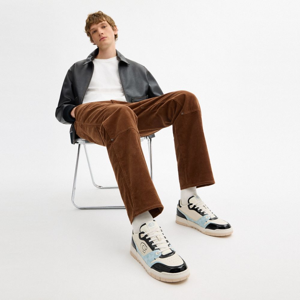 Men's Coach Soho Sneaker With Patent Signature Sea Mist Black.