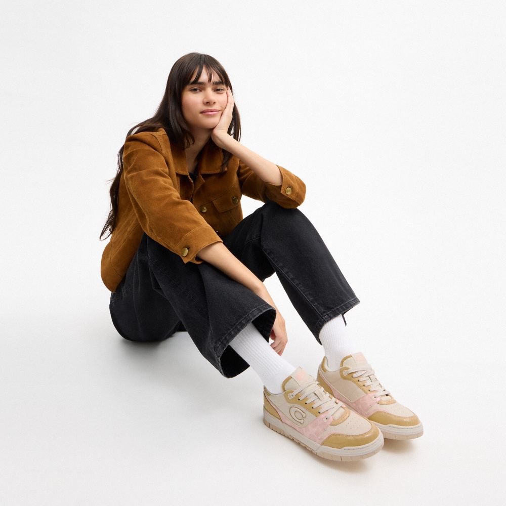 Women's Coach Soho Sneaker With Patent Signature Candy Pink Light Beige