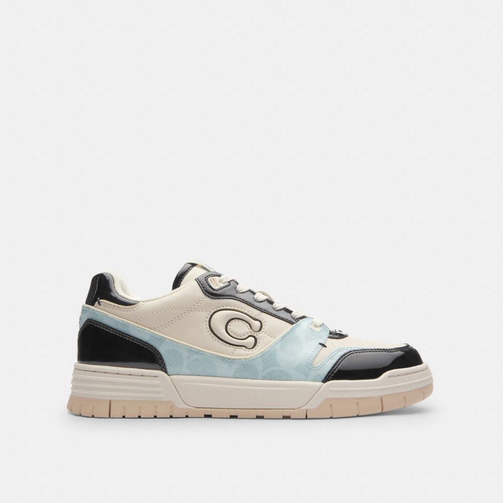 Women's Coach Soho Sneaker With Patent Signature Sea Mist Black.