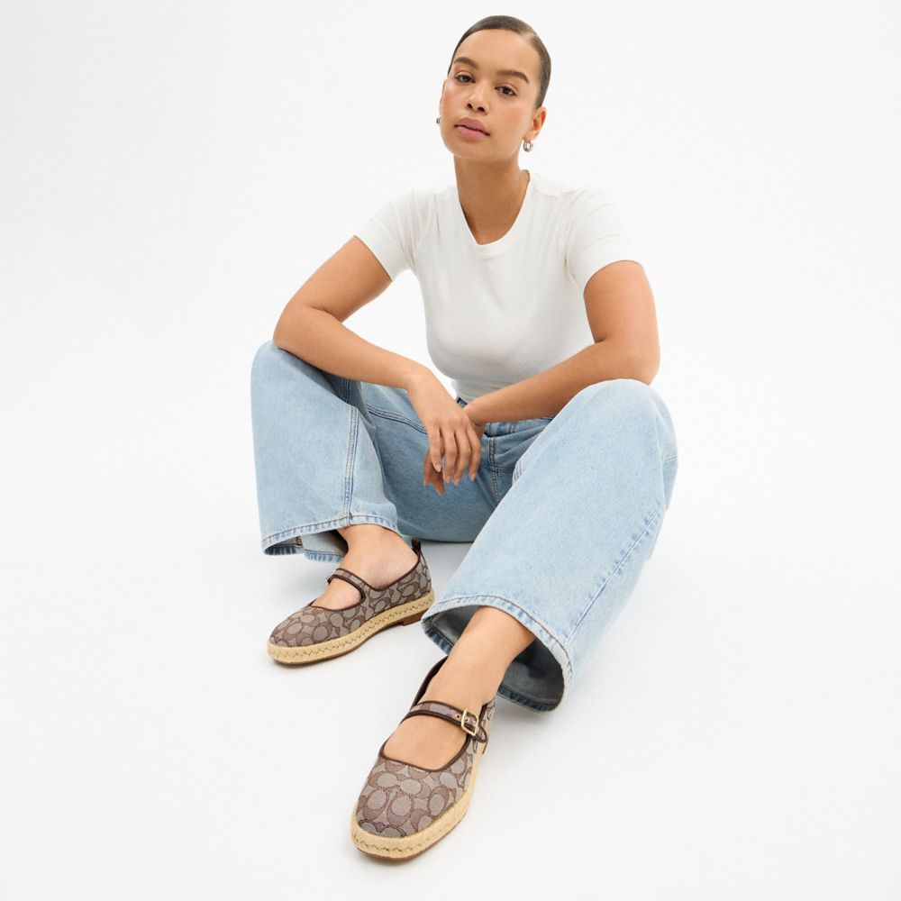 Women's Coach Mary Jane Espadrille In Signature Jacquard Oak Maple