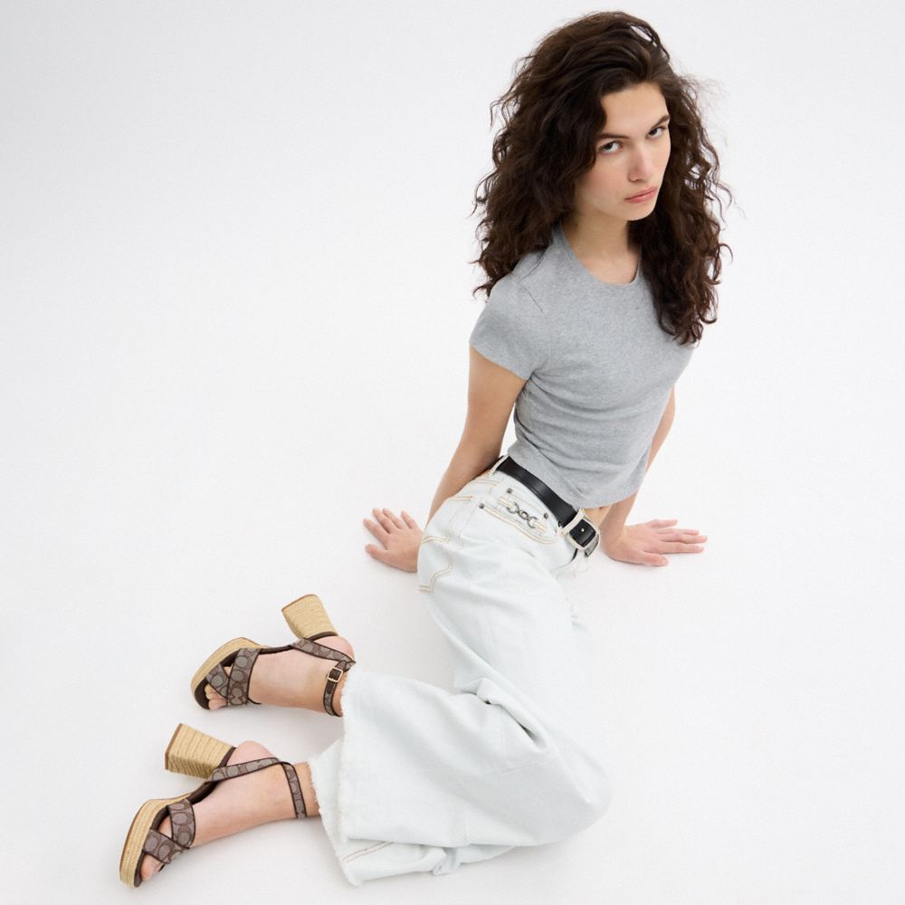 Women's Coach Block Heel Sandal In Signature Jacquard Oak Maple
