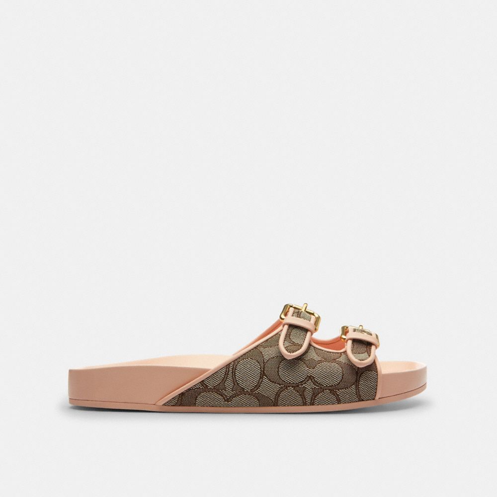 Women's Coach Two Band Buckle Sandal In Signature Jacquard Oak Candy Pink