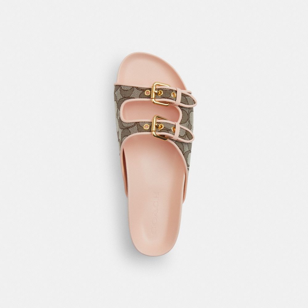 Women's Coach Two Band Buckle Sandal In Signature Jacquard Oak Candy Pink