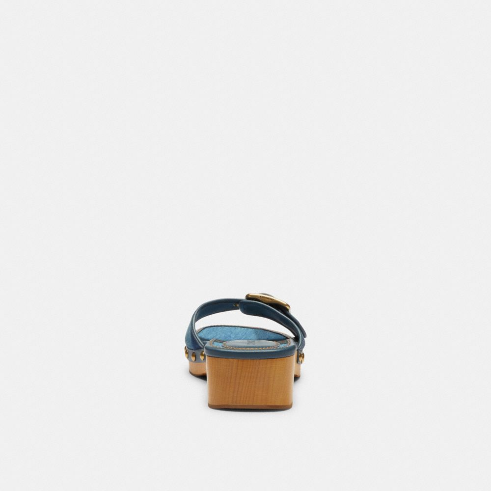 Women's Coach Margot Wooden Sandal With Signature Denim Patchwork Denim Multi
