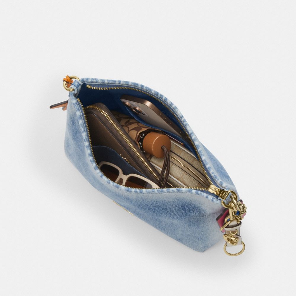 Coach Laurel Shoulder Bag In Loved Denim With Charms Gold Light Indigo