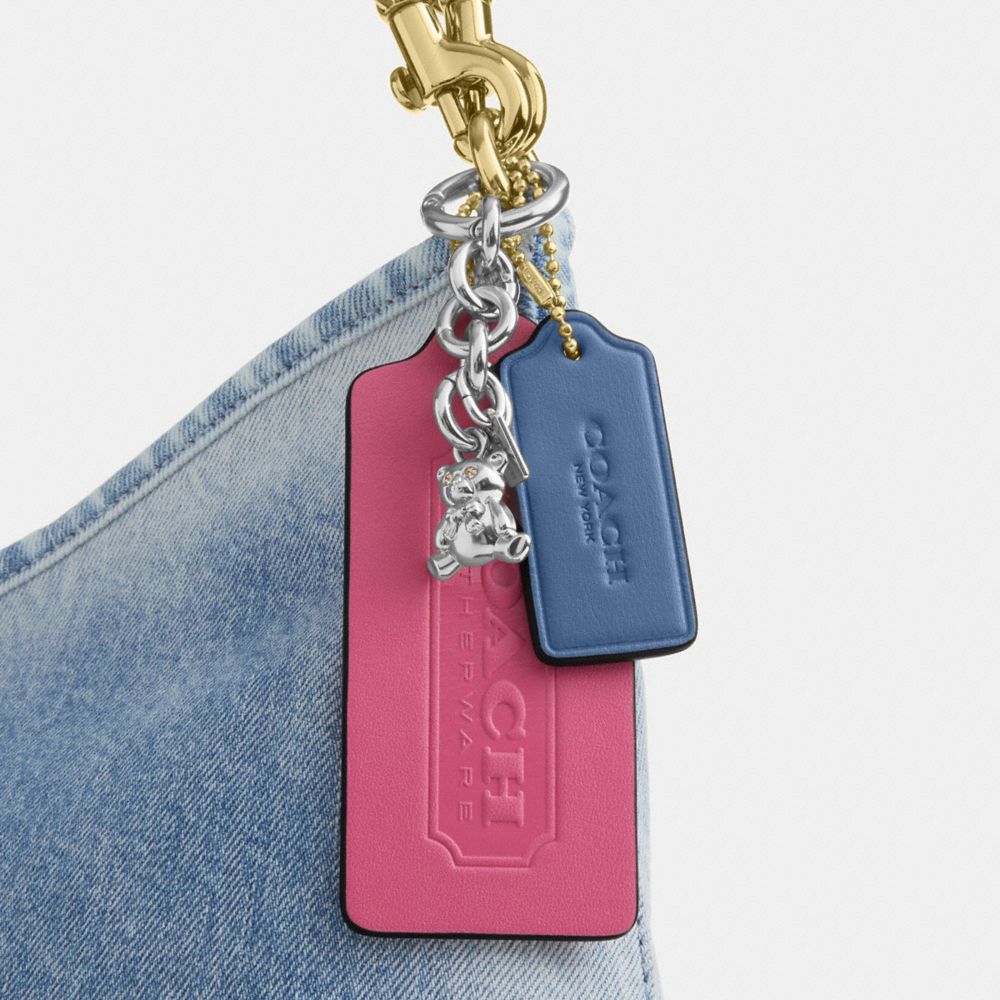 Coach Laurel Shoulder Bag In Loved Denim With Charms Gold Light Indigo