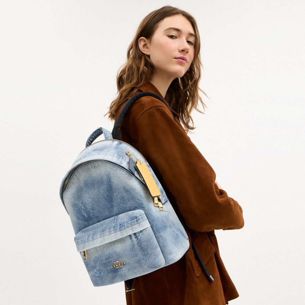 Coach Taylor Small Backpack In Loved Denim Gold Light Indigo
