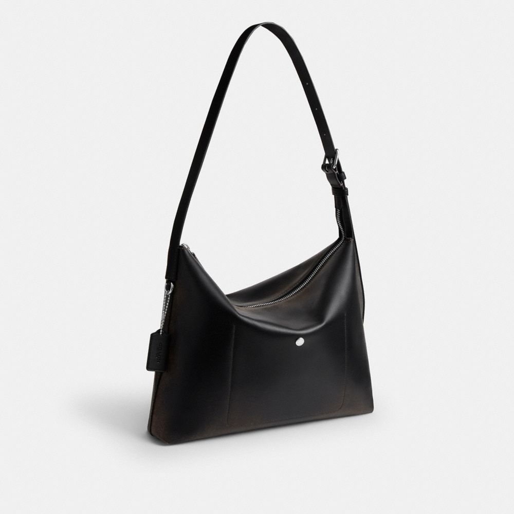 Coach Mott Messenger Bag 38 In Loved Leather Black/Light Tan