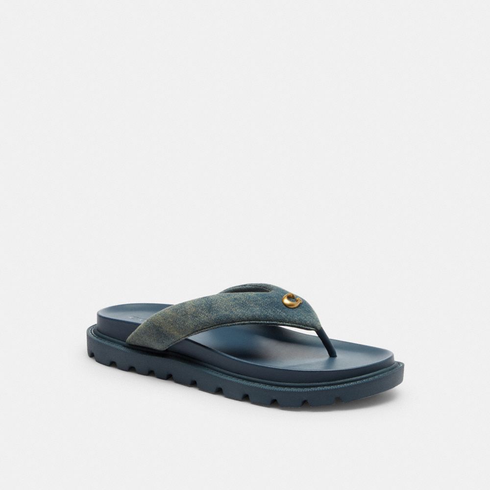 Women's Coach Brynn Thong Sandal In Loved Denim Dark Indigo