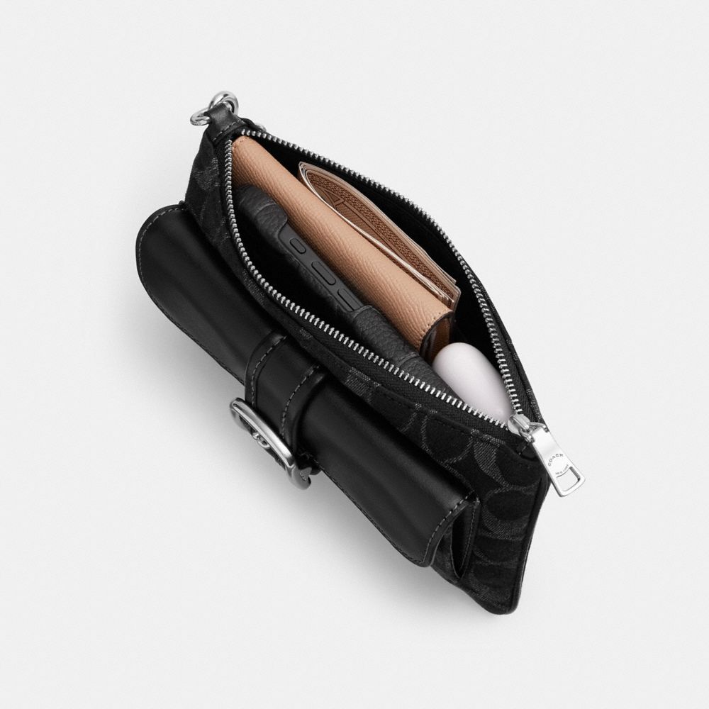 Coach Ashton Wristlet In Signature Denim Silver Black