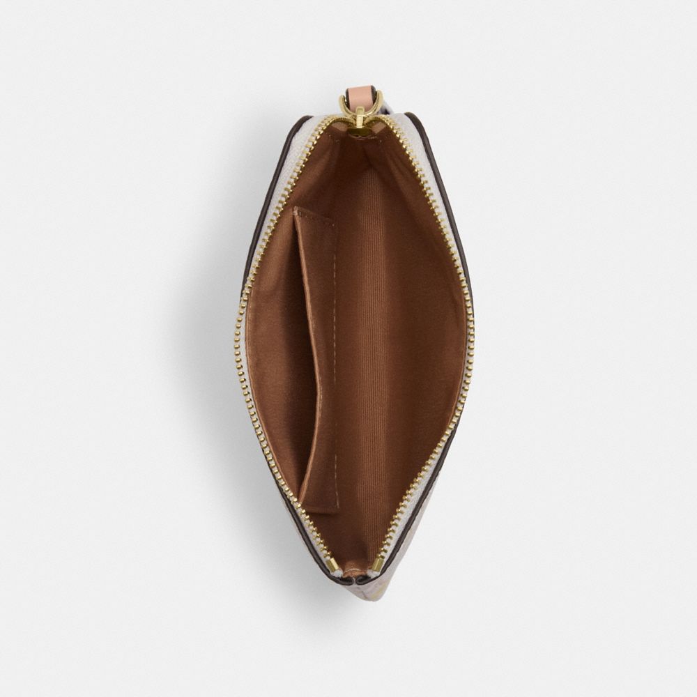 Coach Corner Zip Wristlet In Signature Canvas Gold Chalk Pink