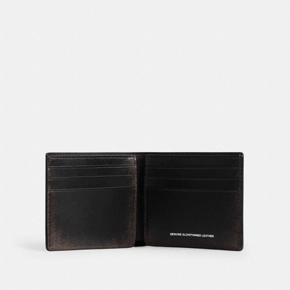 Coach Slim Billfold Wallet In Loved Leather Black Light Tan