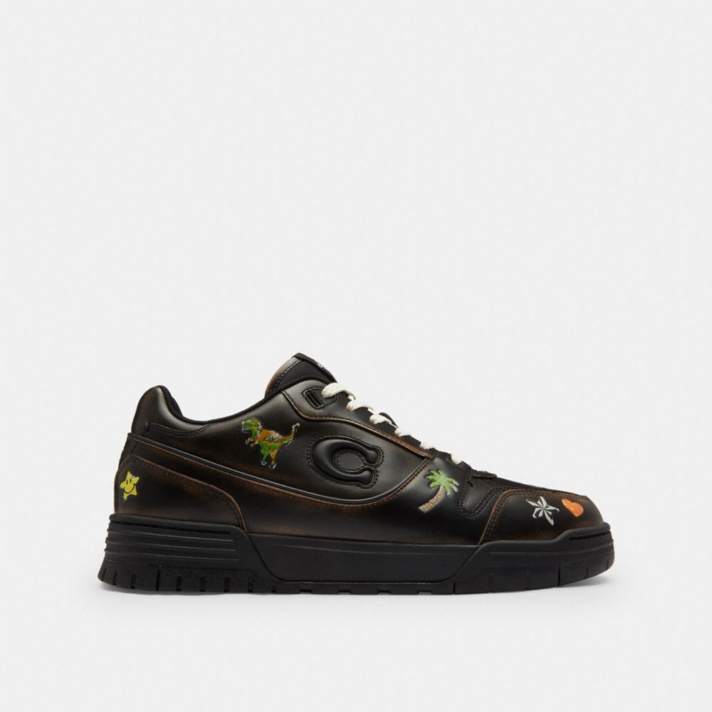 Men's Coach Rexy 10th Birthday Soho Sneaker With Sticker Print Black Multi Silver