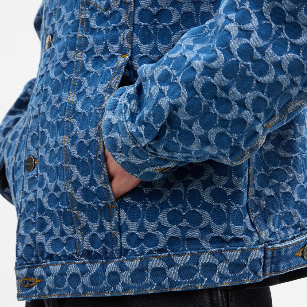 Coach Signature Trucker Jacket In Organic Cotton Blue Signature