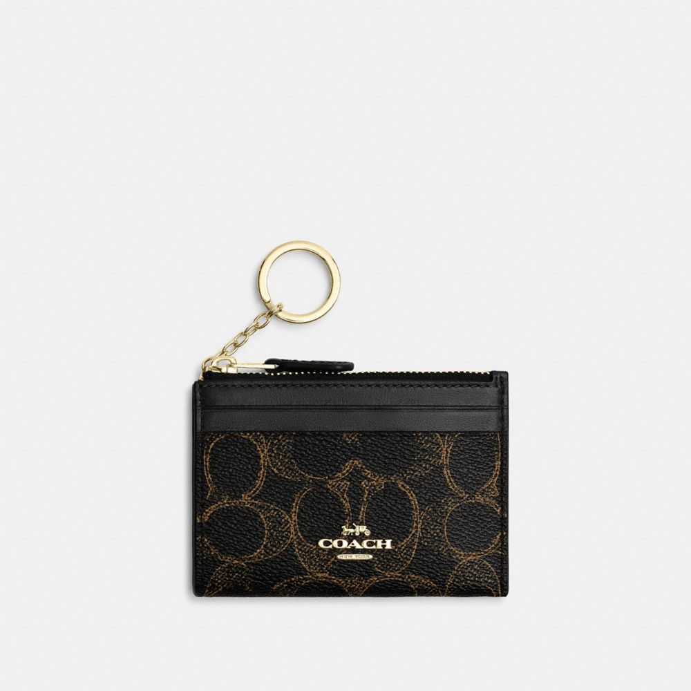 Coach Mini Skinny Id Case In Loved Signature Canvas Gold Brown