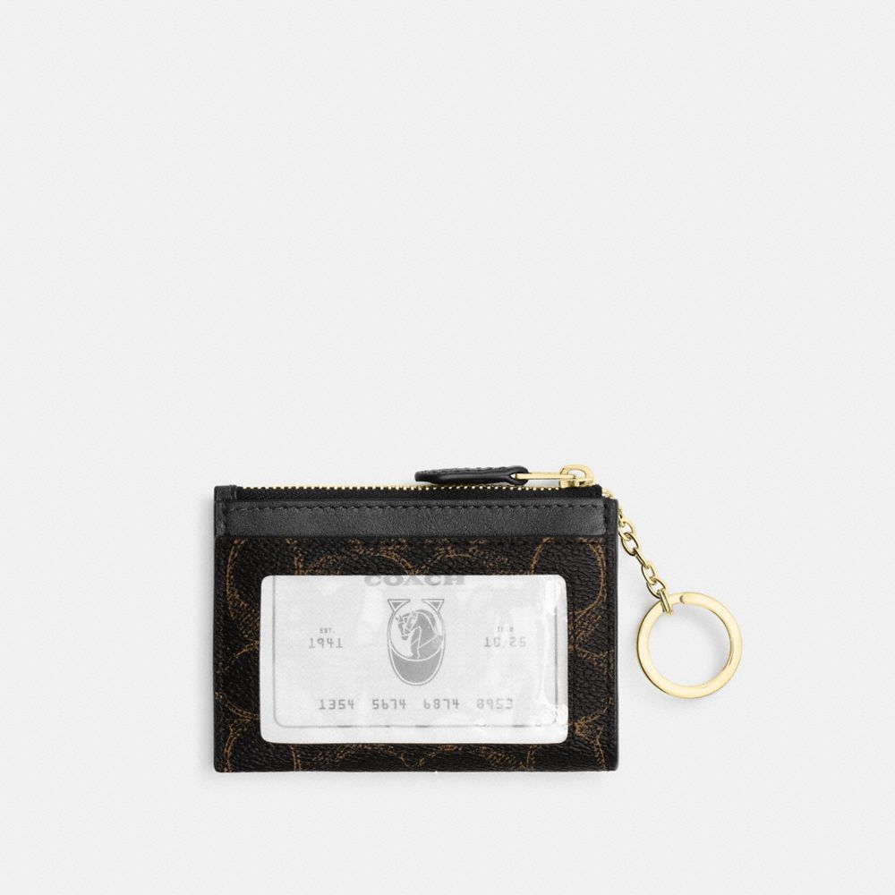 Coach Mini Skinny Id Case In Loved Signature Canvas Gold Brown